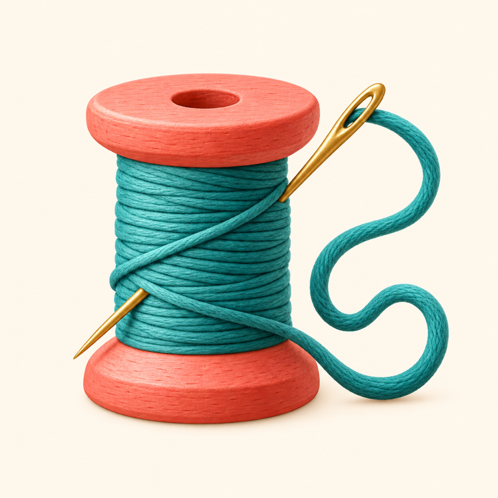 SewTastic app icon: coral spool and teal thread